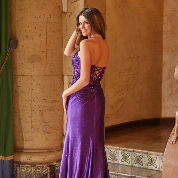 New Strapless Sheath Sequins Embellished Prom Gown w/ Lace Up Back NX C1630 - Picture 7 of 9